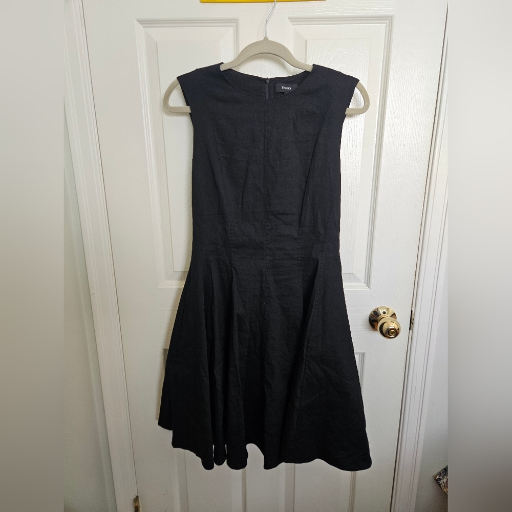 Theory | Linen-Blend Lined Black Dress with Pockets